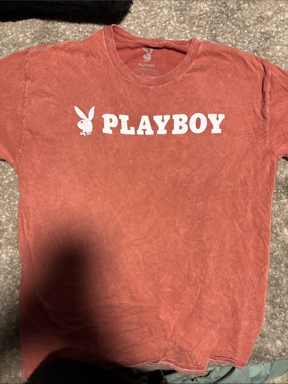 PLAYBOY women’s sz large T-shirt in a pinkish-coral color
